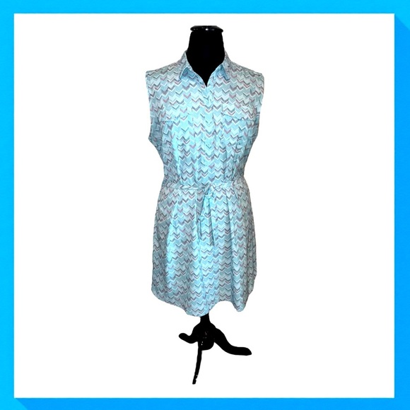 Eddie Bauer Departure Sleeveless Shirt Dress Size 2XL Blue Chevron Pattern - Picture 1 of 13